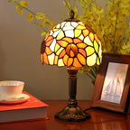 Lampe de table Tiffany en vitrail fleuri, tournesols et tulipes