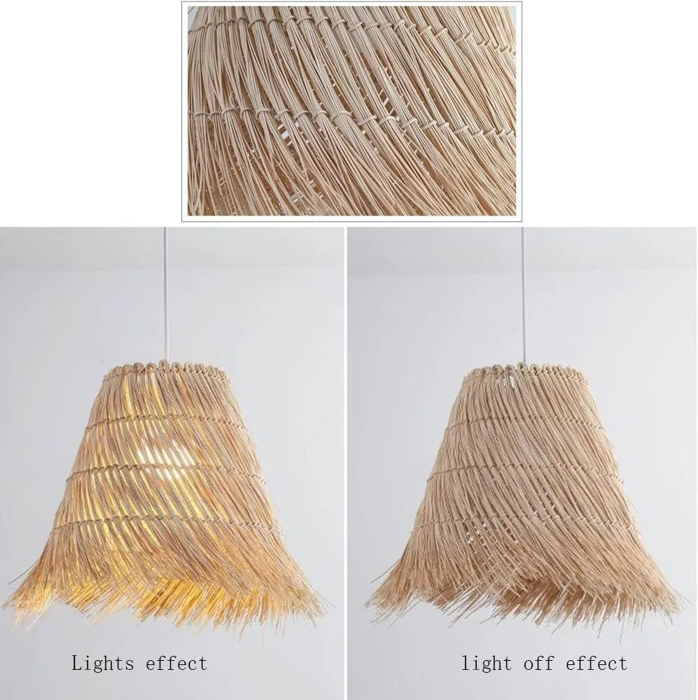 Lustre en fibre de bambou façon paille Ø 50 cm, quatre silhouettes