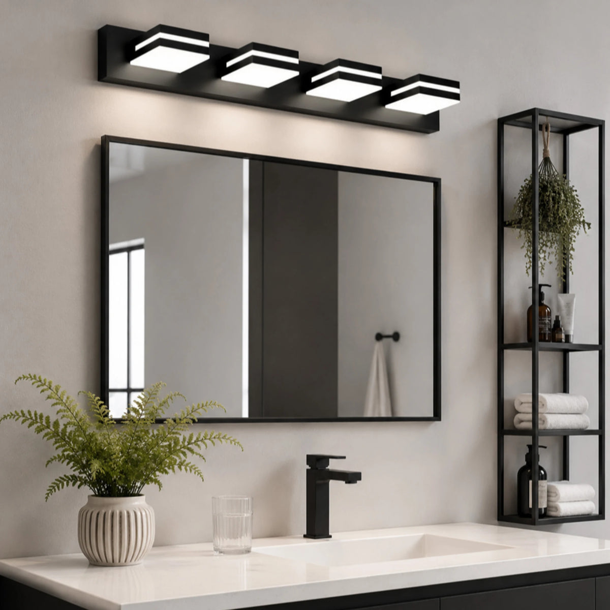 Applique murale LED noire à têtes carrées pivotantes sur 360°