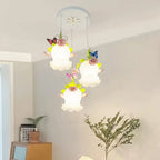 Suspension 3 tulipes en verre à roses et papillons, chambre d'enfant