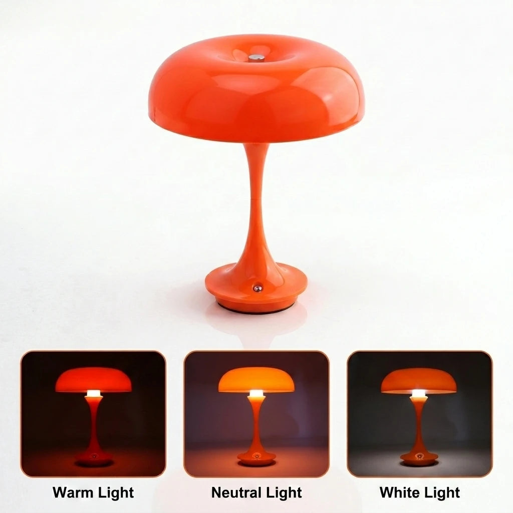 Lampe champignon rétro sans fil orange ou blanche, dôme amovible