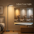 Lampadaire LED à tête disque inclinable, télécommande et pédale
