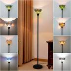 Lampadaire torchère en vitrail, vasque Ø 20 cm et pied noir 155 cm