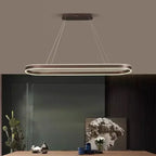 Suspension LED anneau ovale 80 à 120 cm, noir, blanc, doré ou marron