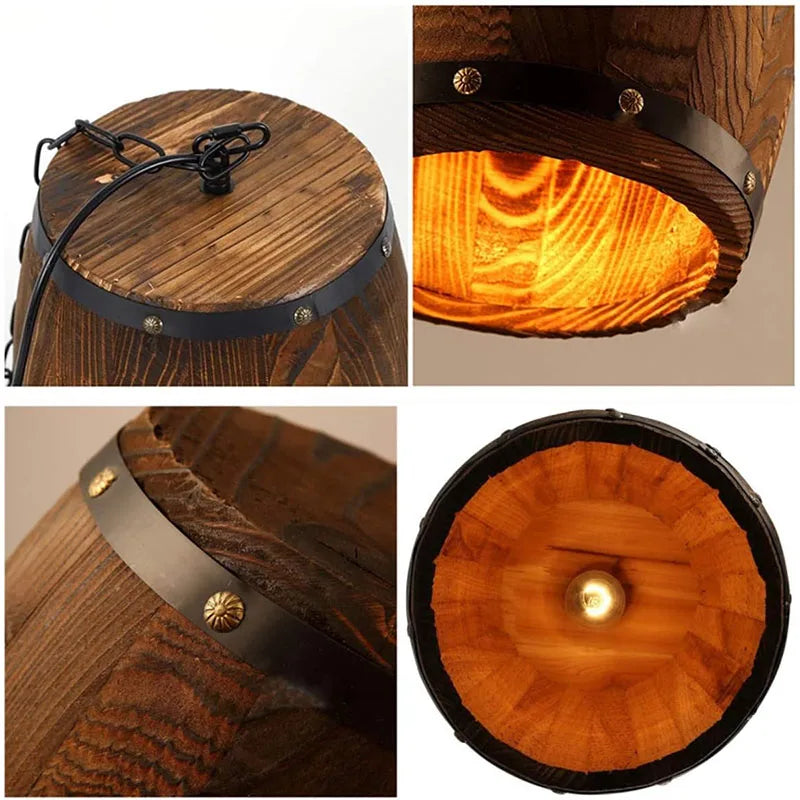 Suspension tonneau en bois cerclé de fer, douille E27, esprit bar