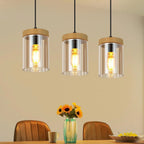 Suspension en verre ambré et coiffe effet bois, 1 ou 3 lumières