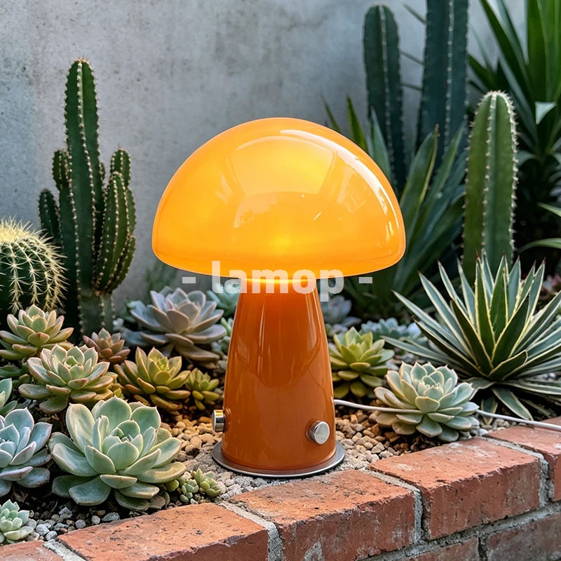 Lampe champignon en verre orange de 21 cm, lisse ou striée, USB