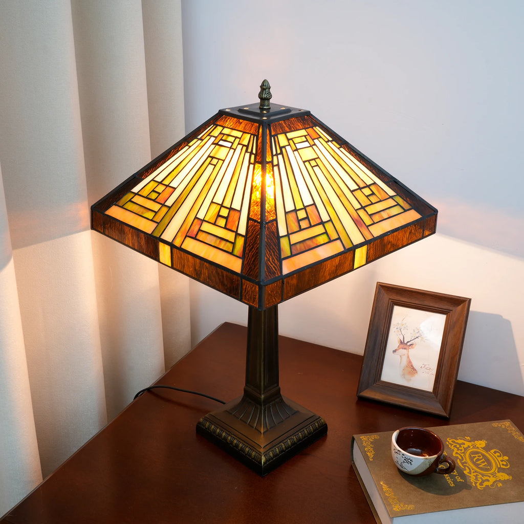 Lampe Tiffany vitrail de style Mission, abat-jour carré 42 cm