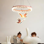 Lustre LED à anneau et papillons pour chambre de fille, rose ou blanc