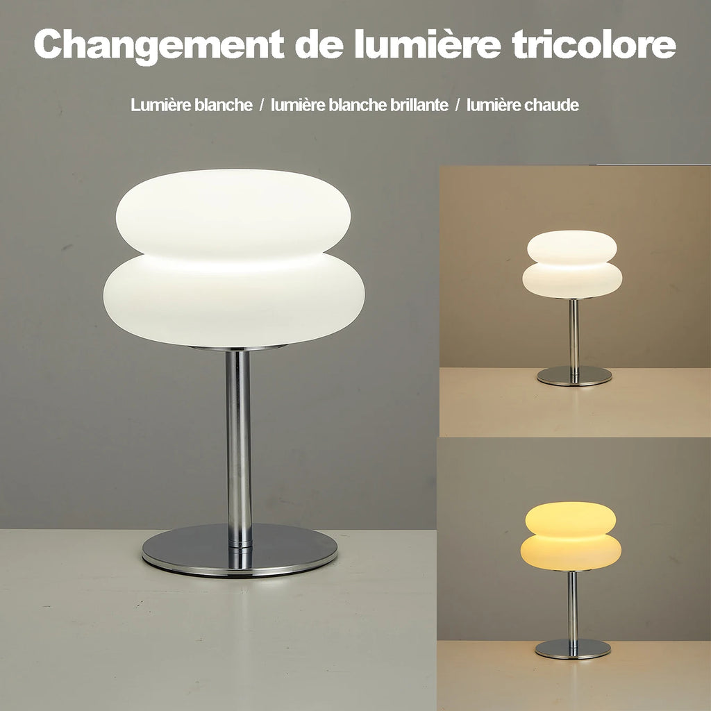 Lampe de chevet USB à double coussin superposé sur pied chromé