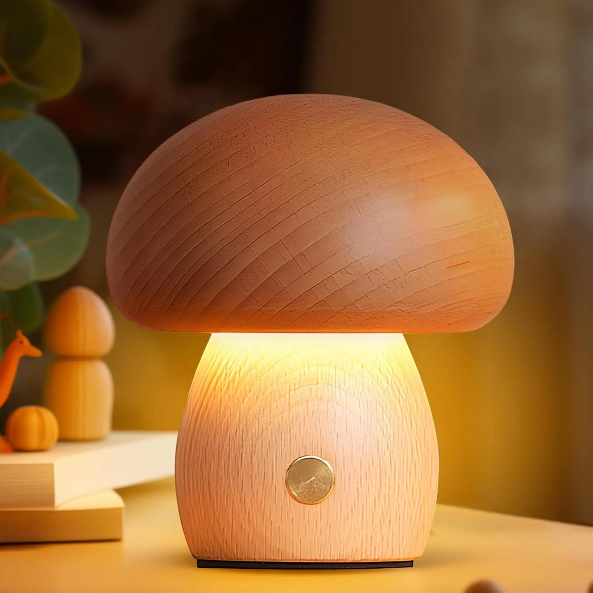 Lampe champignon en bois à variation continue, hêtre ou noyer