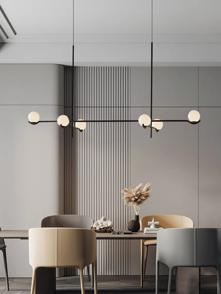 Lustre à globes opalins sur bras décalés, noir ou doré, 3 à 6 globes