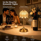 Lampe de table sans fil en verre ambré, tulipe ou lotus, pied doré