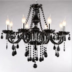 Lustre en cristal noir à pampilles, 4 à 18 bougies, ampoules incluses