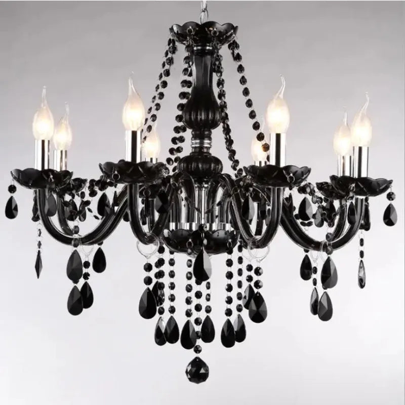 Lustre en cristal noir à pampilles, 4 à 18 bougies, ampoules incluses