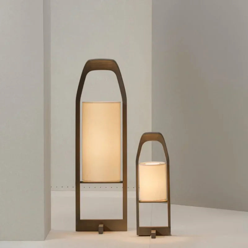 Lampadaire lanterne en bois d'hévéa et abat-jour en tissu, 58 à 100 cm