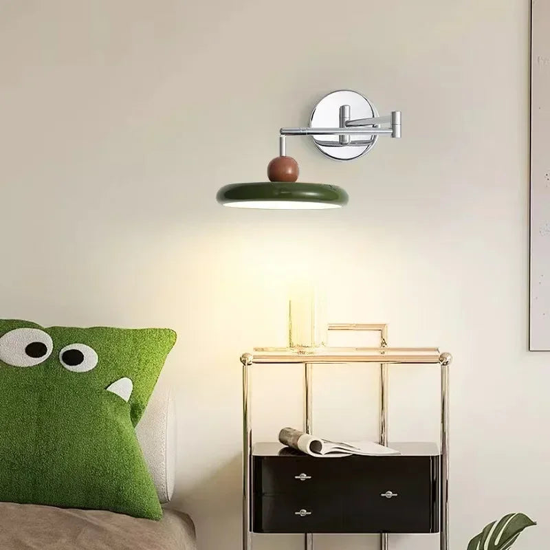 Applique murale pivotante à disque LED et boule effet bois, 3 teintes
