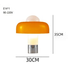 Lampe champignon en verre orange ou blanc, pied chromé, 35 cm