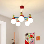 Lustre chambre d'enfant style Memphis, bras colorés et globes en verre