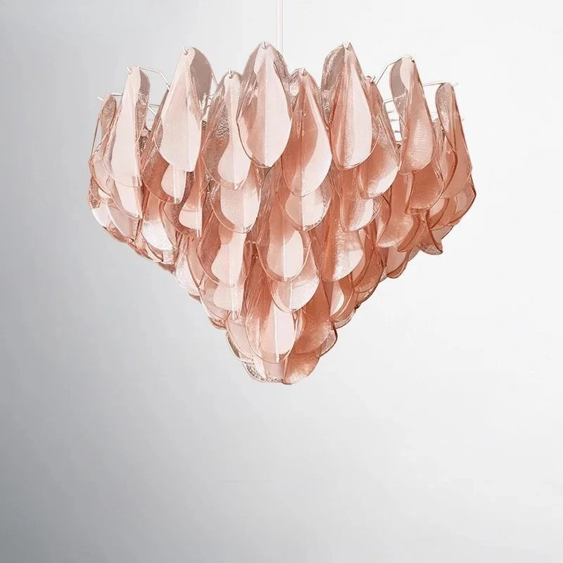 Lustre à pétales de verre rose ou vert, Ø 55, 78 ou 100 cm, G9
