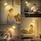 Lampadaire col de cygne, abat-jour en lin et ampoule LED fournie