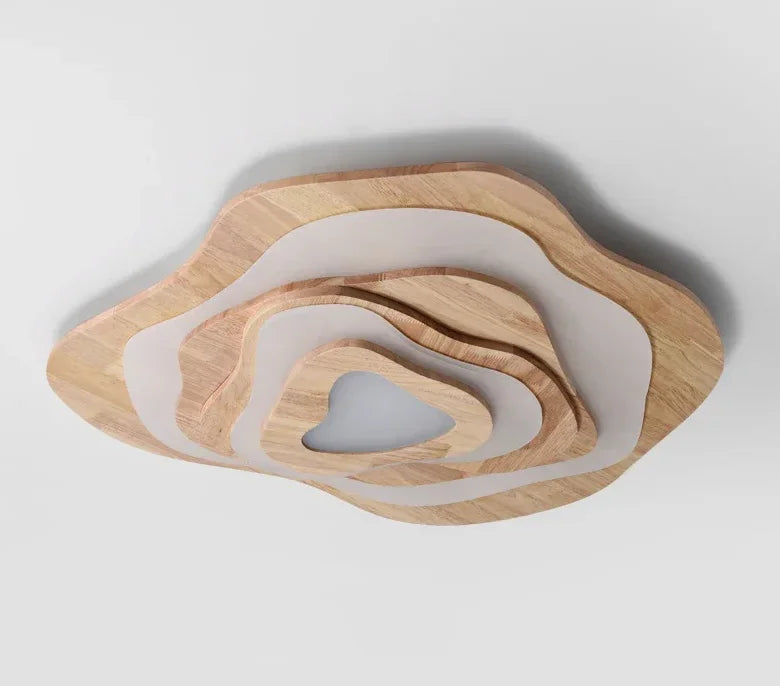 Plafonnier en bois massif à vagues superposées, LED de 40 à 80 cm