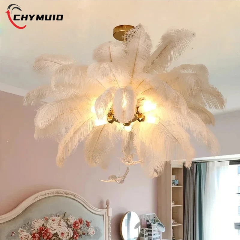 Lustre en plumes d'autruche dès Ø 55 cm, 1 à 6 ampoules fournies