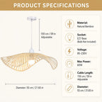 Suspension capeline en bambou ajouré, câble blanc réglable 150 cm