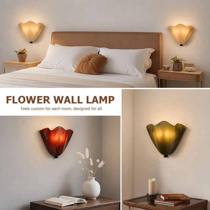 Applique murale en verre ondulé en forme de fleur, cinq coloris