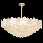Lustre en cristal couronné de fleurs en verre blanc, rond ou ovale