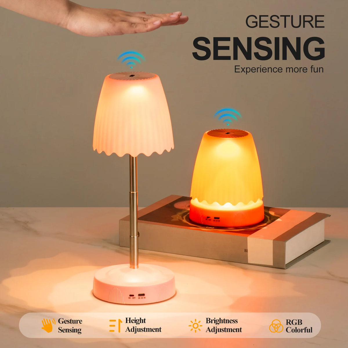 Lampe de table sans fil à hauteur réglable et commande gestuelle