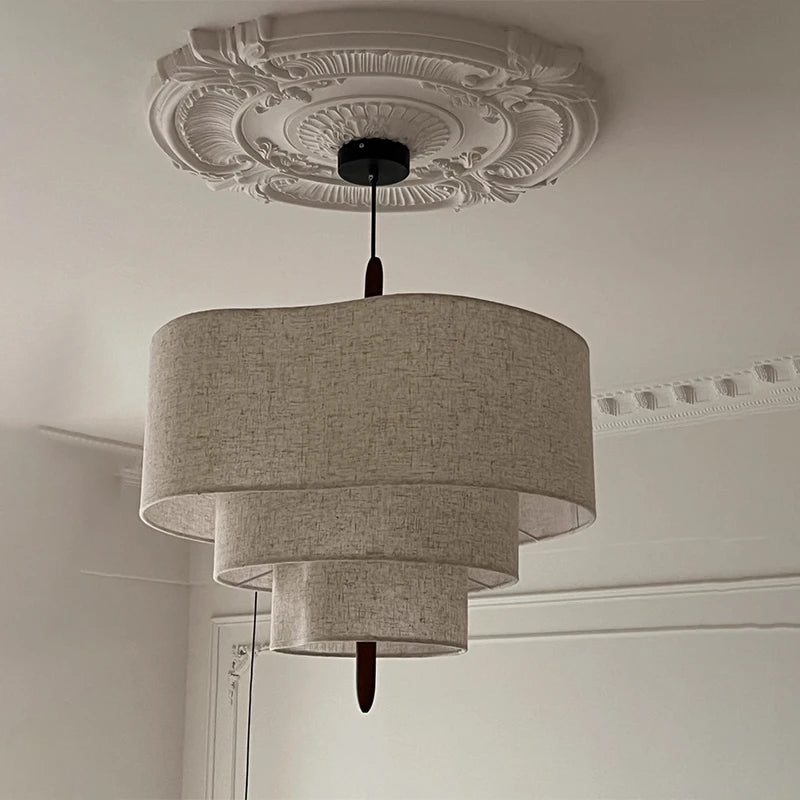 Lustre en tissu effet lin à trois étages, Ø 45, 58 ou 70 cm