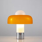 Lampe champignon en verre orange ou blanc, pied chromé, 35 cm