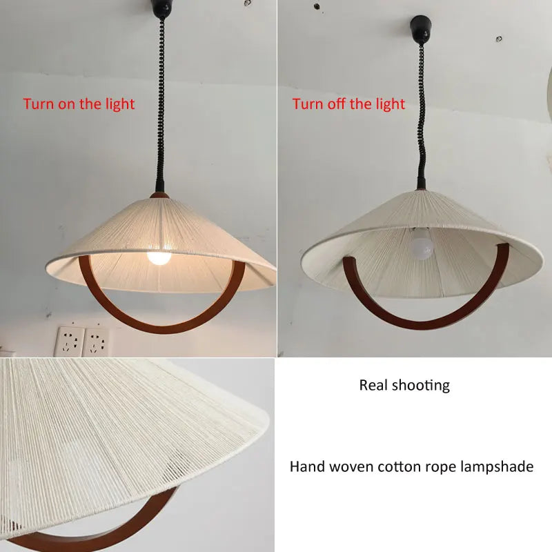 Suspension monte-et-baisse en corde de coton et bois, Ø 48 cm