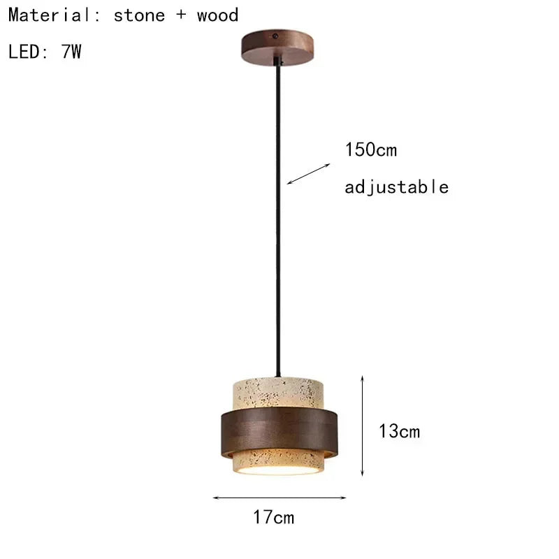 Lustre barre en pierre et bois pour îlot, LED 3000K, 4000K ou 6000K
