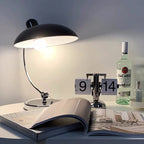 Lampe de bureau rétro Bauhaus chromée, dôme noir, blanc ou vert