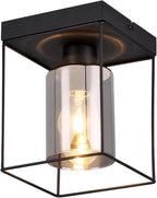 Plafonnier cage noire et cylindre en verre fumé, E27, 1 ou 4 lumières