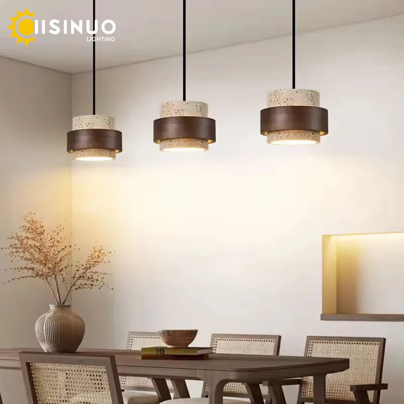 Lustre barre en pierre et bois pour îlot, LED 3000K, 4000K ou 6000K