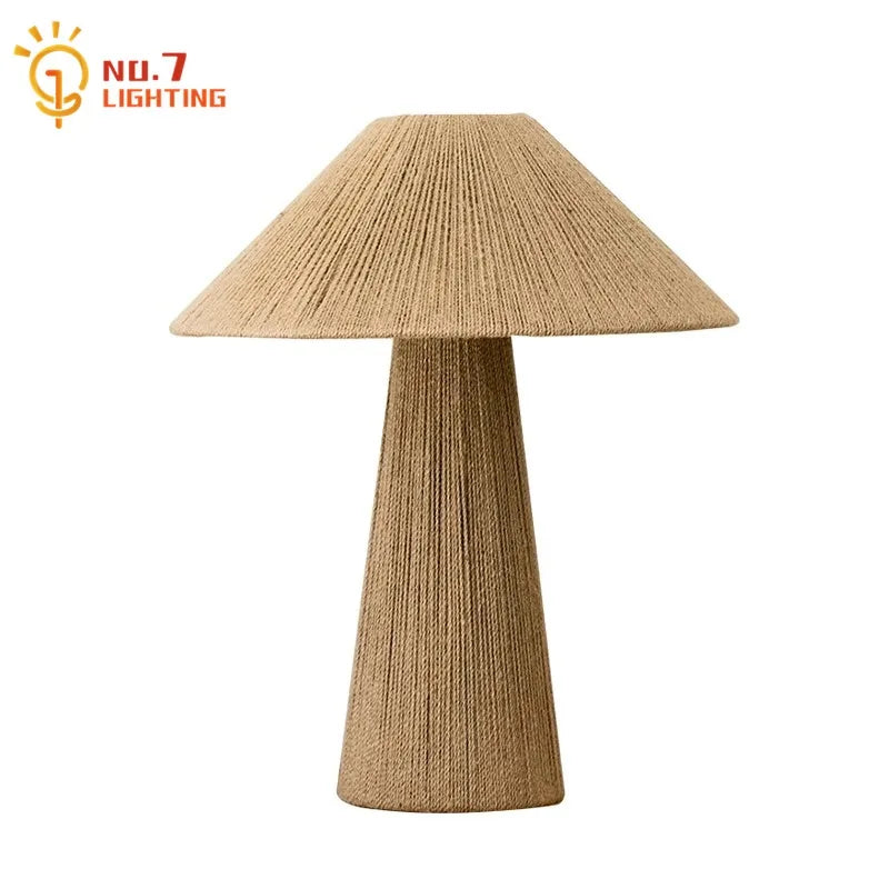 Lampe de chevet champignon en corde de chanvre ou raphia, 46 cm