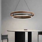 Suspension double anneau LED effet noyer, Ø 60 ou 80 cm