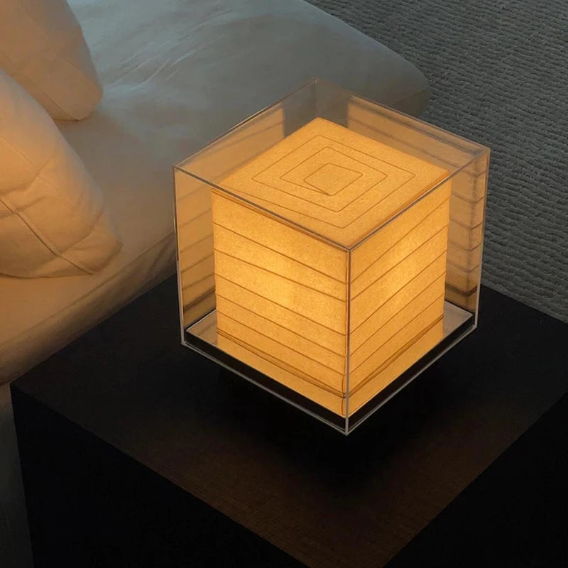 Lampe cube en papier de riz sous verre, à poser, murale ou suspendue