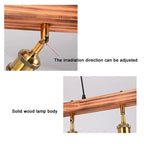 Lustre poutre en bois de 80 cm à 4 douilles dorées orientables