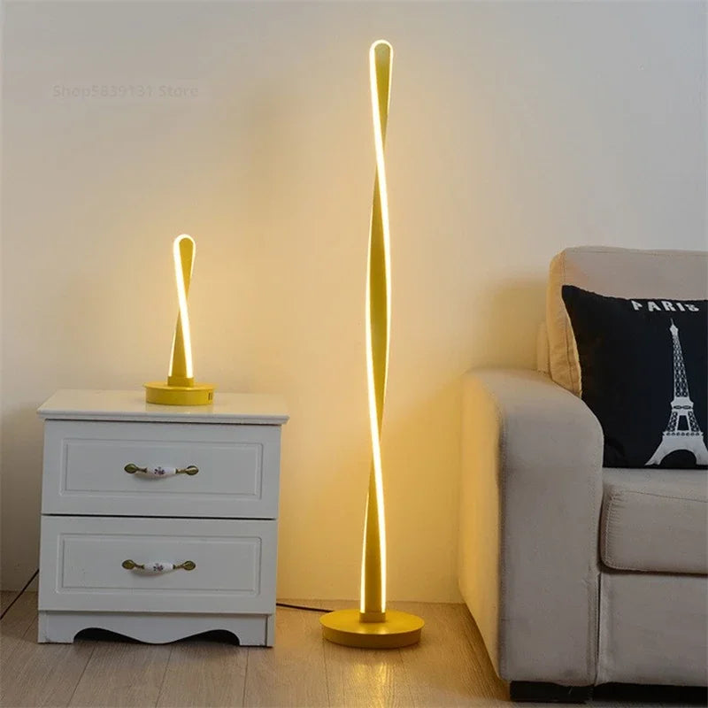 Lampadaire spirale LED en aluminium, 130 cm, doré, blanc ou noir