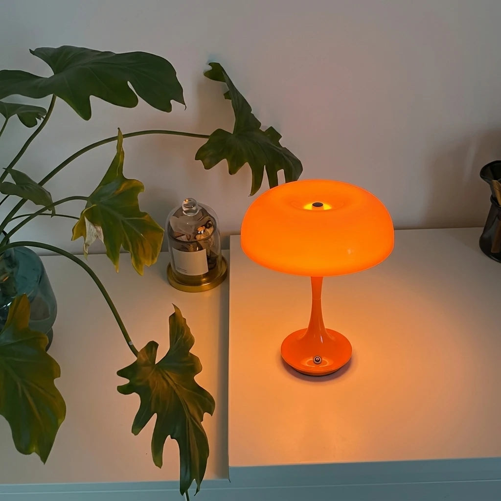 Lampe champignon rétro sans fil orange ou blanche, dôme amovible