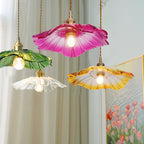 Suspension fleur de lotus en verre coloré, 1 à 3 lumières