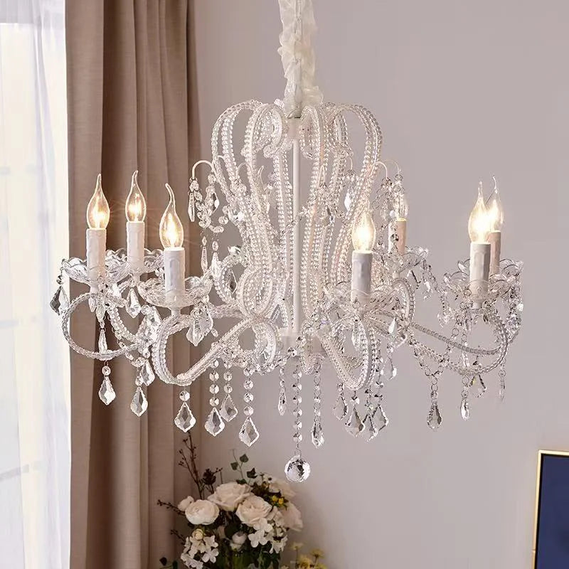 Lustre en cristal à bougies, blanc ou doré, de 6 à 12 lumières E14