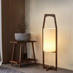 Lampadaire lanterne en bois d'hévéa et abat-jour en tissu, 58 à 100 cm