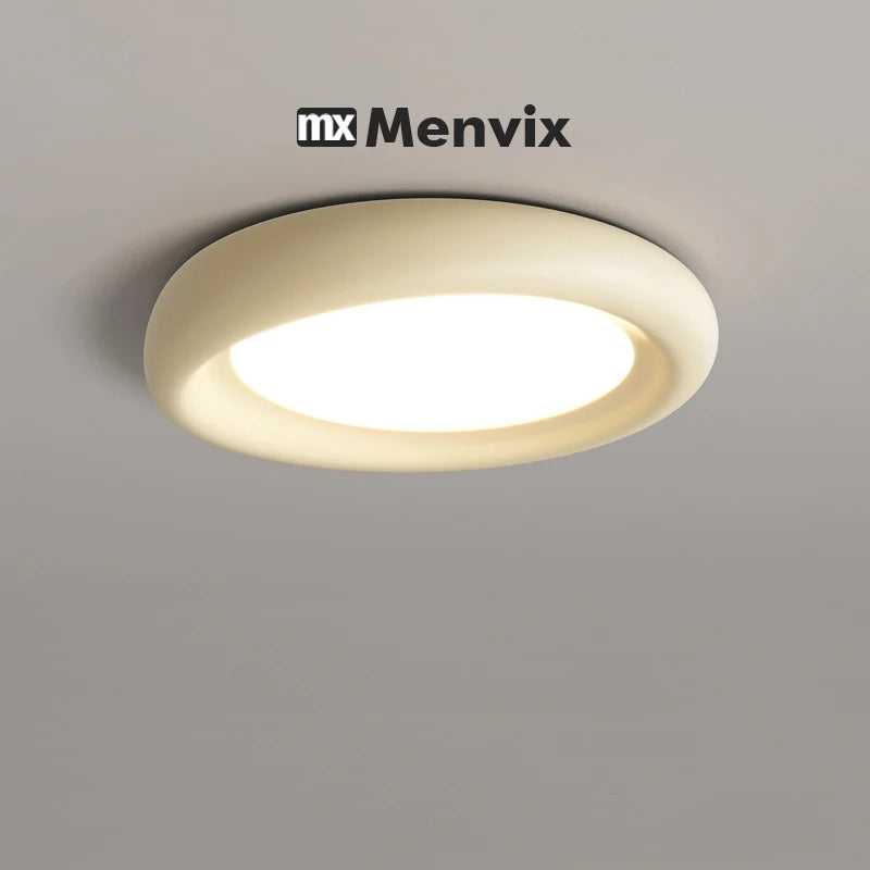 Plafonnier LED rond effet bois de 50 cm, anneau galbé et variateur