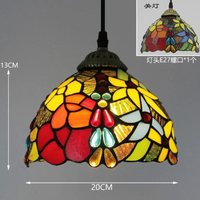 Suspension en verre vitrail Ø 20 cm, quinze décors colorés, E27