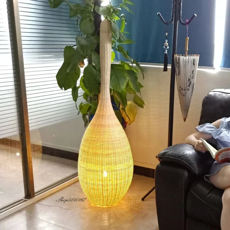 Lampadaire en rotin en forme de gourde, blanc, beige ou marron